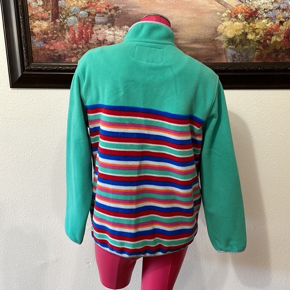 Lands' End Heritage Fleece T-Snap Stripes Pullover Jacket Size L/P 14-16 Pockets - Picture 3 of 13